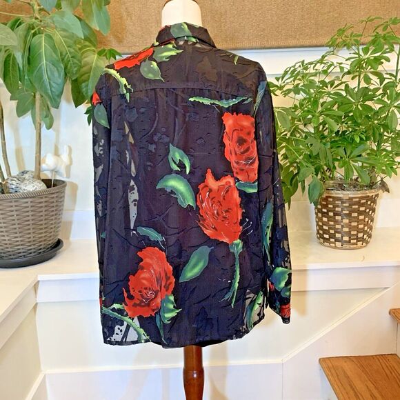 Vintage‎ Erin by Erin London Top Women's XL Sheer Black Floral Button-Up EUC - Picture 5 of 8